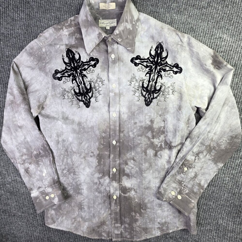 Eighty Eight Shirt Men XL Gray Tie Dye Cross Skate Y2K Distressed Grunge Wings